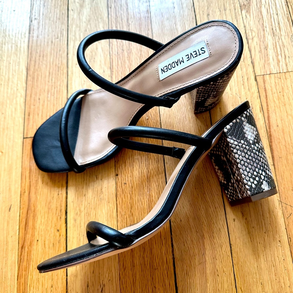 Black Snakeskin Block Heels by Steve Madden